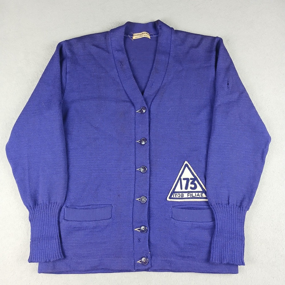 Vintage 1940s Broadway Knit Mills Purple Wool Cardigan Varsity Letterman A13